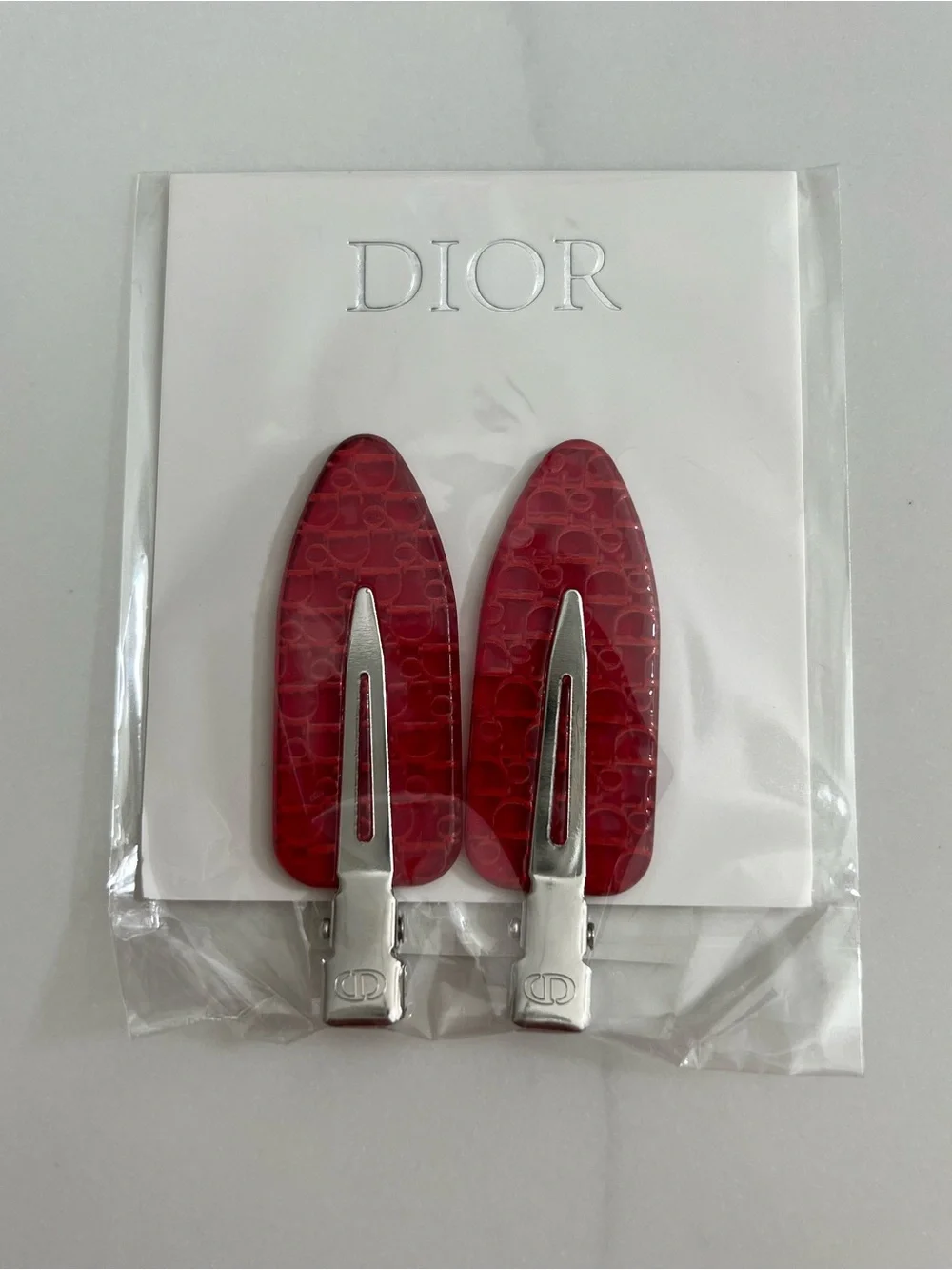 Dior Red Resin Logo Hair Clips